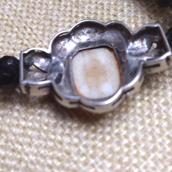 MARCHASITE  MOTHER OF PEARL OBSIDIAN DOUBLE BEADED BLACK BRACELET - Picture 8 of 9